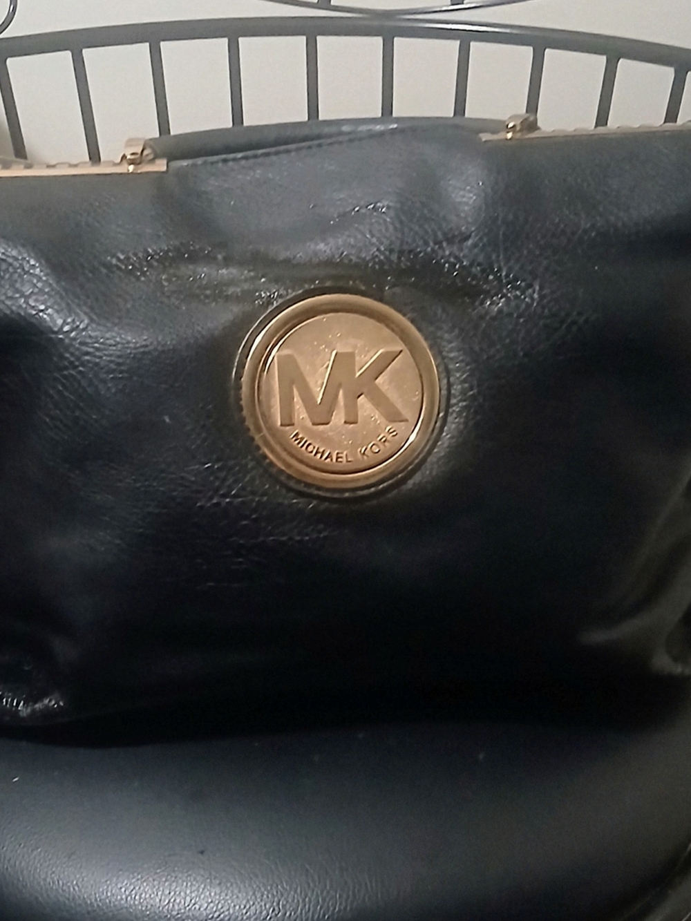 Michael Kors Black Leather Hobo Bag with Gold Logo